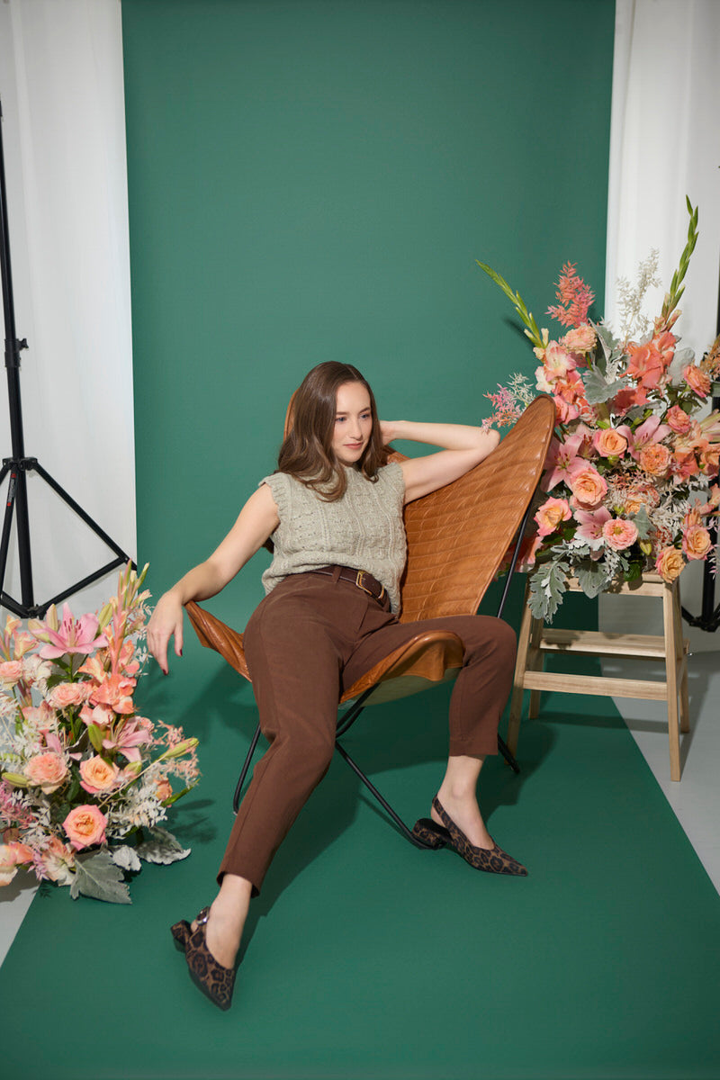 Women's petite tapered cigarette trousers in brown