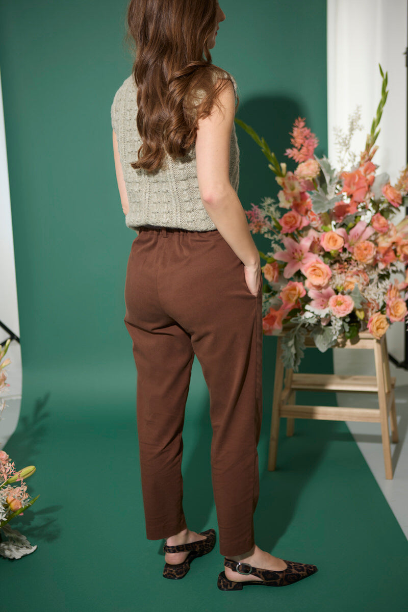 Women's petite tapered cigarette trousers in brown
