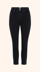 Slim, straight, high rise black petite jeans, front view