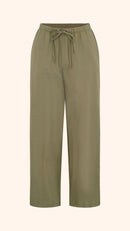 Wide leg, tie waist, khaki casual summer petite trousers in linen and cotton