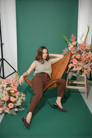 Women's petite tapered cigarette trousers in brown