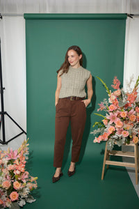 Women's petite tapered cigarette trousers in brown