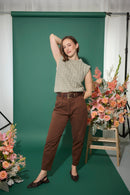 Women's petite tapered cigarette trousers in brown