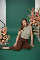 Women's petite tapered cigarette trousers in brown