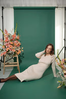 Women's petite button neckline ribbed knit midi dress in pale beige