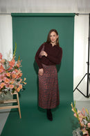 Women's petite midaxi slip skirt with side slit in floral print