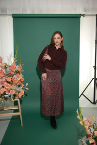 Women's petite midaxi slip skirt with side slit in floral print