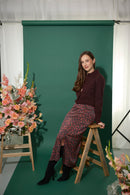 Women's petite midaxi slip skirt with side slit in floral print