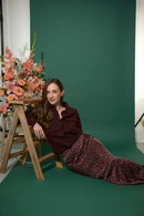 Women's petite midaxi slip skirt with side slit in floral print