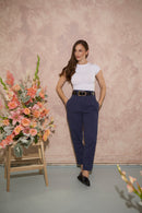 Women's petite tapered cigarette trousers in navy