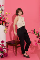 Petite tailored cigarette trousers with pleat detail in black