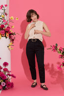 Petite tailored cigarette trousers with pleat detail in black
