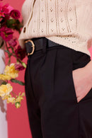 Petite tailored cigarette trousers with pleat detail in black, pocket detail shot