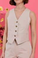 Beige petite summer waistcoat and trouser co-ord set