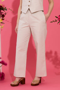 Beige petite linen summer wide leg trouser