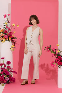 Beige petite summer waistcoat and trouser co-ord set