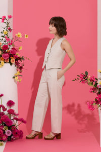 Beige petite summer waistcoat and trouser co-ord set