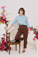 Petite tailored cigarette trousers with pleat detail in brown