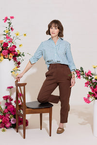 Petite tailored cigarette trousers with pleat detail in brown