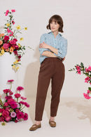 Petite tailored cigarette trousers with pleat detail in brown