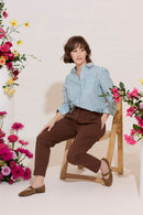 Petite tailored cigarette trousers with pleat detail in brown