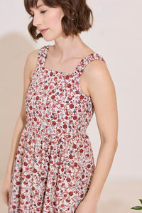 Petite summer sun dress, midi length, pretty floral print