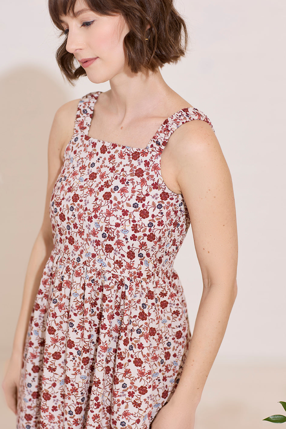 Petite summer sun dress, midi length, pretty floral print