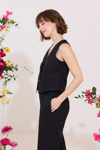 Black petite summer waistcoat and trouser co-ord set