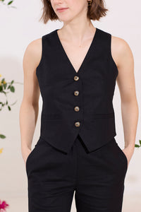 Black petite summer waistcoat and trouser co-ord set