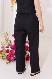 Black petite linen summer wide leg trouser