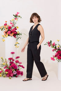 Black petite summer waistcoat and trouser co-ord set