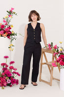 Black petite summer waistcoat and trouser co-ord set