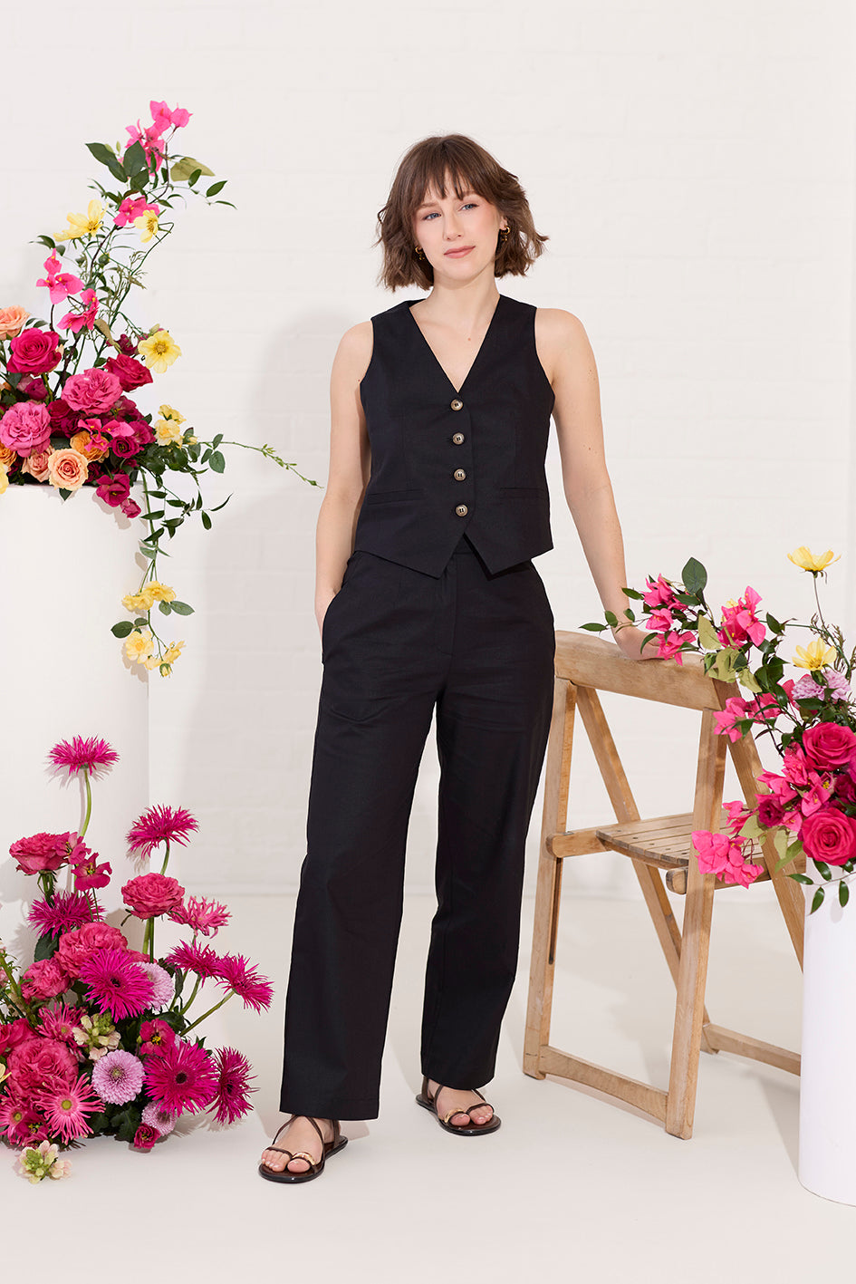 Black petite summer waistcoat and trouser co-ord set
